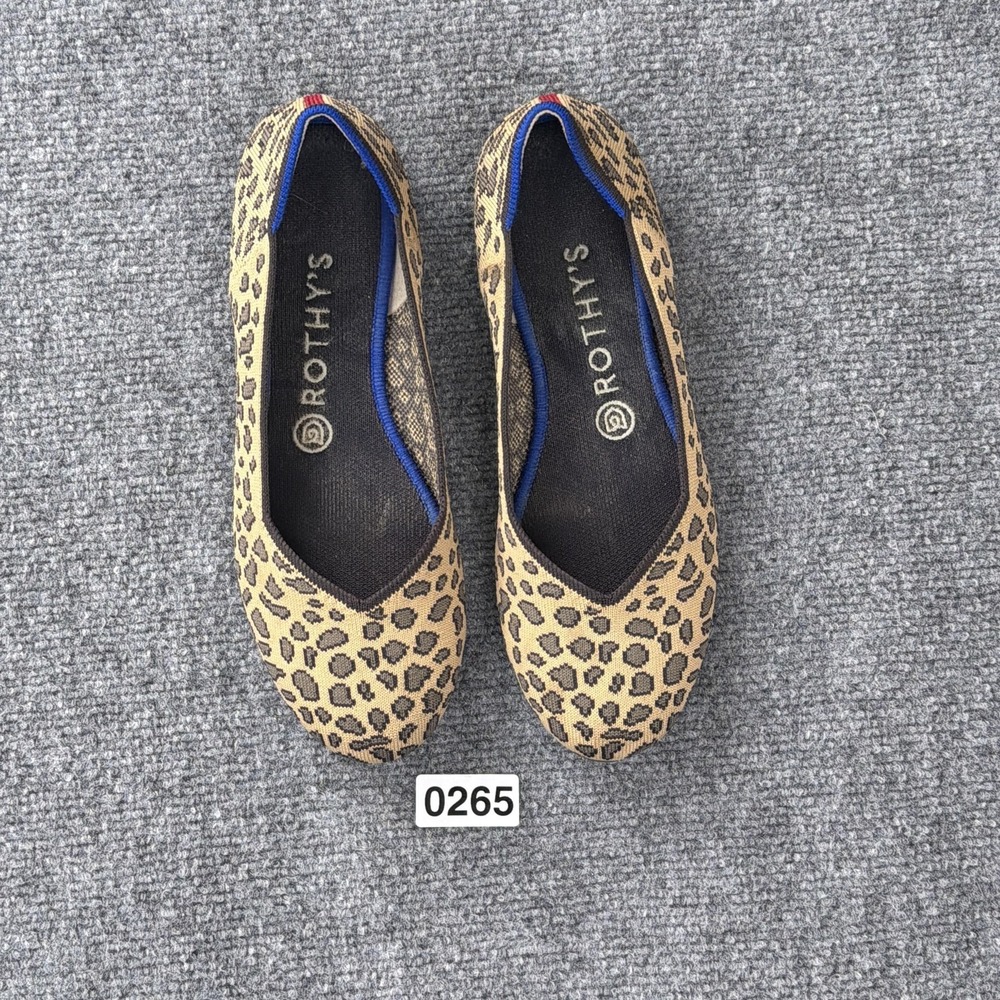 Rothys Womens 8.5 The Flat Leopard Print Round Toe Animal Ballet Comfot